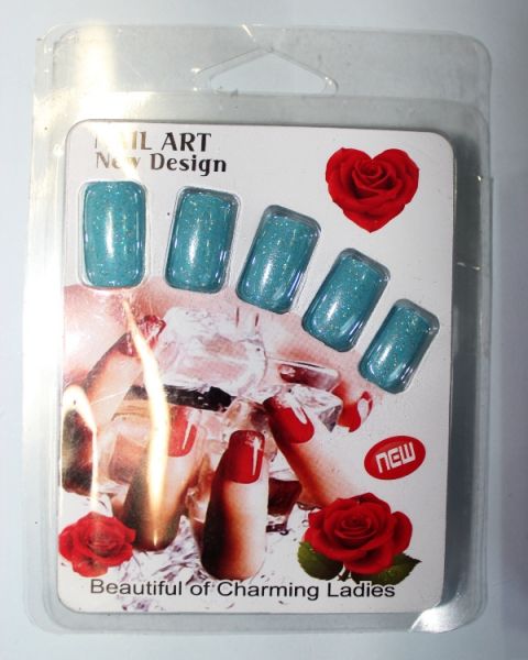 Unha postiça glitter azul