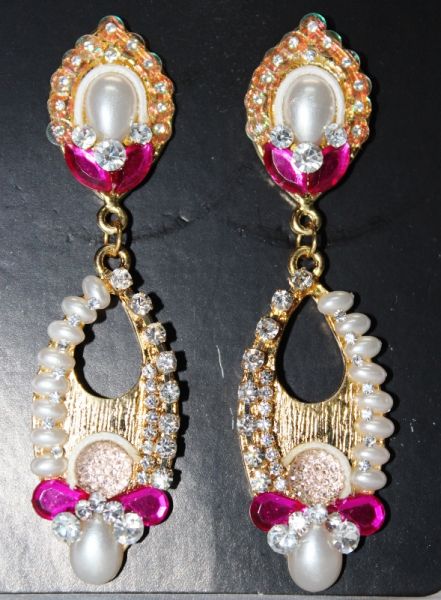 Brinco PEDRAS ROSA PÉROLAS E STRASS dour