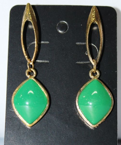 Brinco PEDRA VERDE retang dour