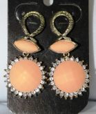 Brinco PEDRA CIRCULAR ROSA COM STRASS