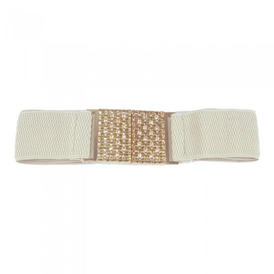 Cinto Pontos Strass elástico crem