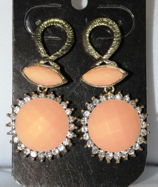 Brinco PEDRA CIRCULAR ROSA COM STRASS