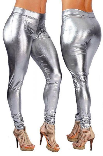 Calça Legging Laminada prata G